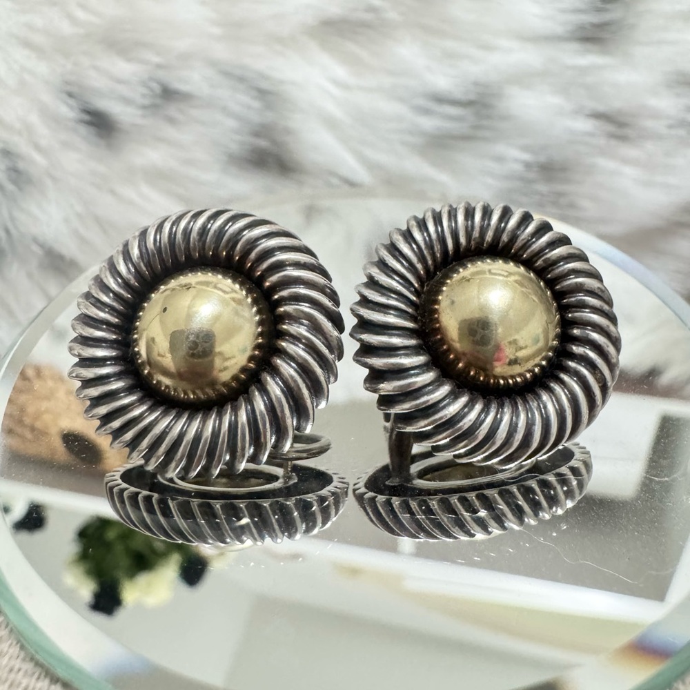 David Yurman .925 14K Round Cable Circle Earrings